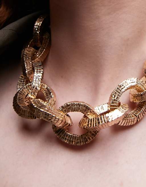 Topshop Amsterdam chunky textured chain necklace in gold tone, 3 of 4