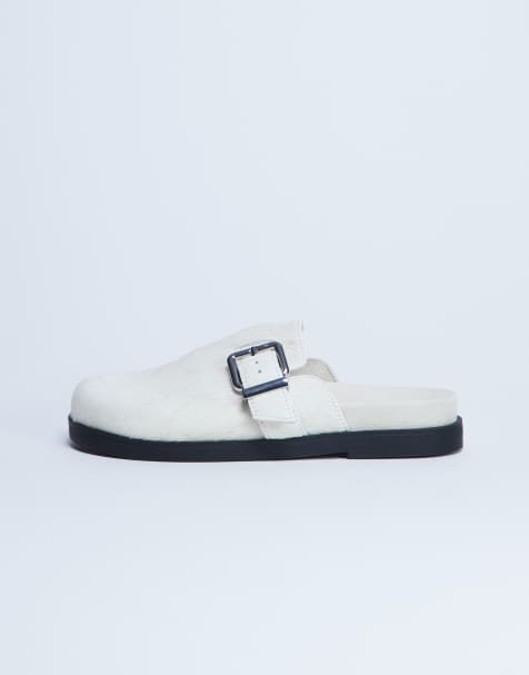 Topshop - Amy - Instapmuiltjes van echt leer met gesp in neutraal ponyhaar - view 1