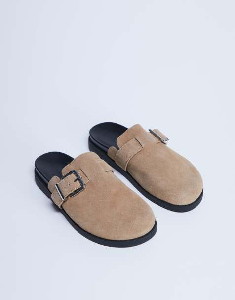 Topshop - Amy - Instapmuiltjes van echt leer met harig oppervlak en gesp in beige - view 1