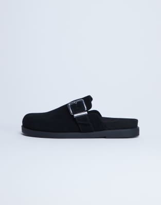 Topshop - Amy - Mules à enfiler en cuir effet poulain avec boucle - Noir