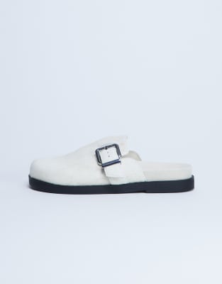 Topshop - Amy - Mules aus echtem Leder in neutraler Farbe mit Ponyfell-Struktur und Schnalle