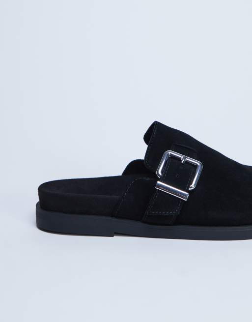 Topshop Amy slip on mule with buckle in black hair on real leather, 2 of 4