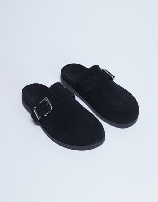 Topshop Amy slip on mule with buckle in black hair on real leather, 3 of 4