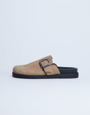 Topshop Amy Slip On Mules With Buckle In Neutral