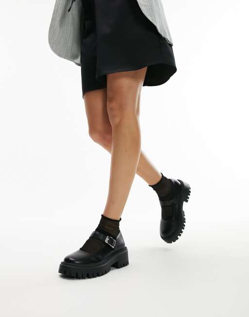 Topshop – Amy – Svarta, grova, platta skor med spänne, 4 av 4