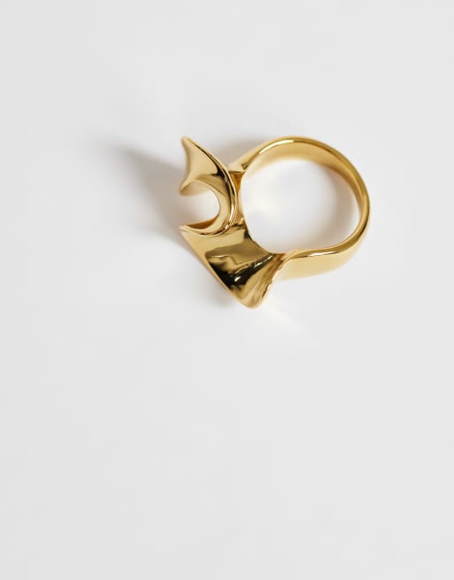 Topshop - Anello dorato in acciaio inossidabile resistente all'acqua, 2 di 3