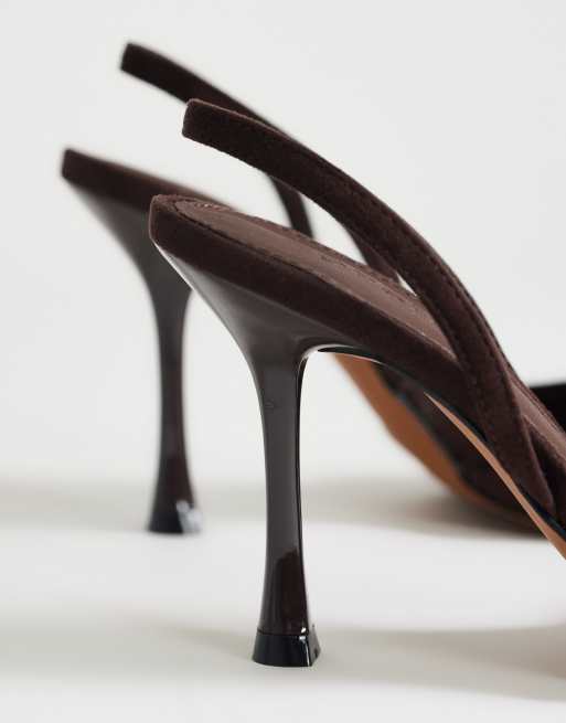 Topshop – Angel – Chokladbruna pumps i mockaimitation med klack, 4 av 4
