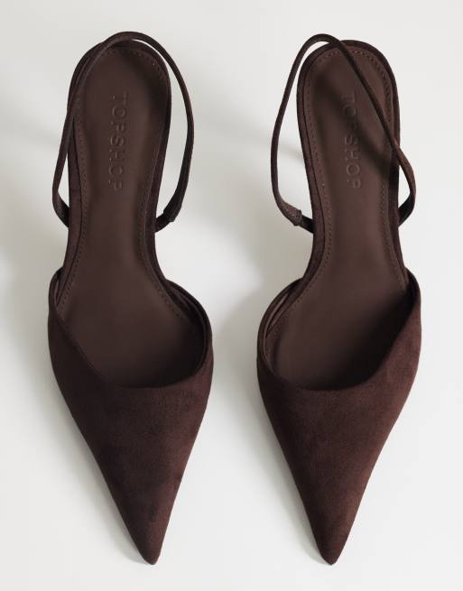 Topshop - Angel - Chokoladebrune højhælede pumps i imiteret ruskind, 3 af 4