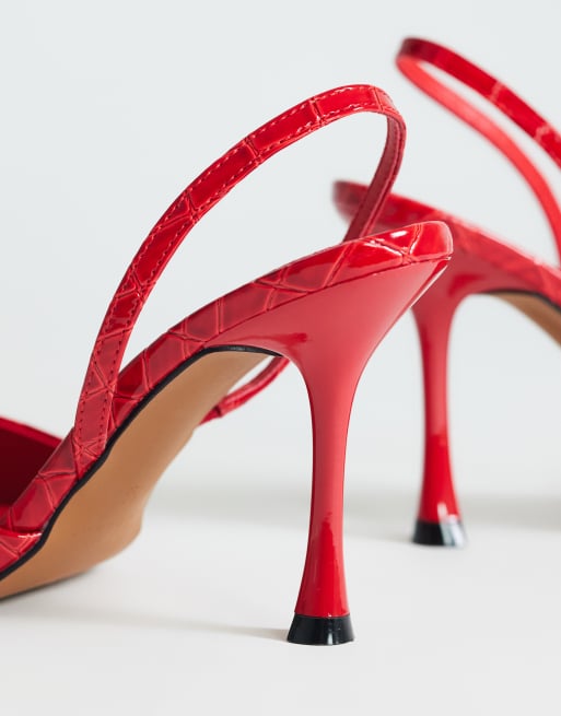 Topshop - Angel - Escarpins vernis effet croco à talon haut - Rouge, 4 de 4