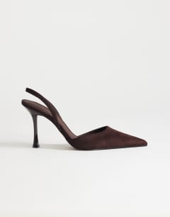 Angel faux suede heeled court shoe in chocolate