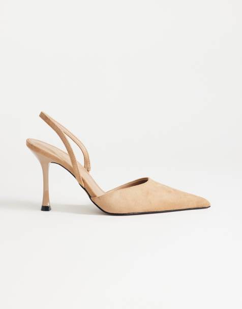 Topshop Angel faux suede heeled court shoes in taupe - view 1