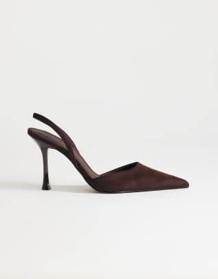 Women's Look 260813-225203 — Topshop Angel faux suede high heeled court shoe in chocolate