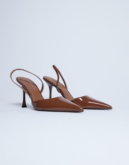 Topshop – Angel – Pumps in hellbrauner Lackoptik mit hohem Absatz, 3 von 4