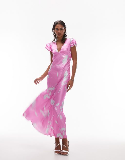 Pink v sale neck maxi dress