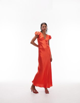 Topshop Angel Sleeve V neck Maxi Dress In Red ModeSens