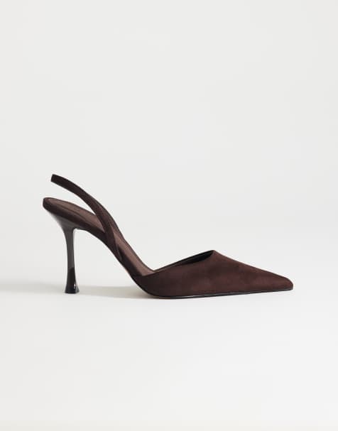 Topshop – Angel – Wildlederimitat-Pumps in Schokobraun - view 1