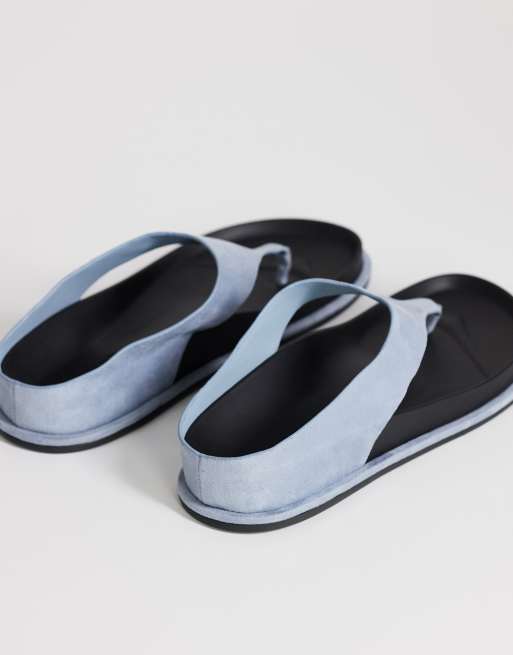 Topshop Angela toe thong footbed flat sandals in cornflower blue , 4 of 4