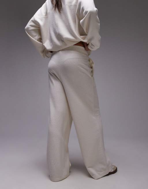 Topshop – Angeraute Jogginghose in Creme mit weitem Bein, 4 von 5