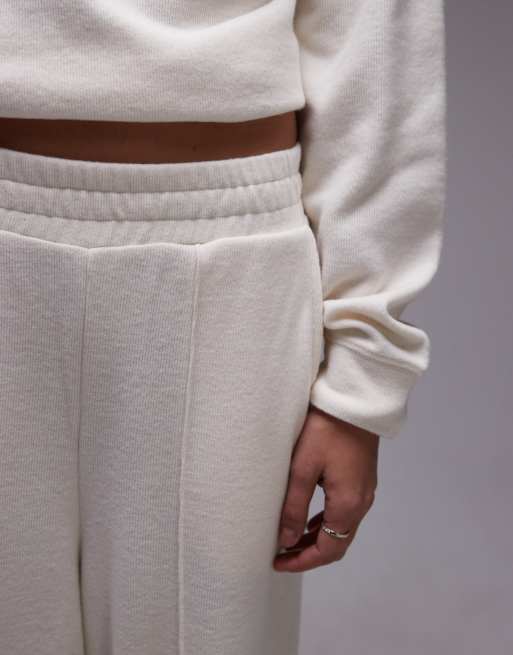 Topshop – Angeraute Jogginghose in Creme mit weitem Bein, 5 von 5