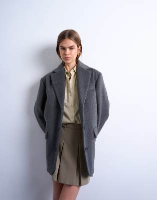 Topshop - Angerauter Blazer-Mantel in Anthrazit mit drei Knöpfen-Grau