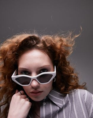 Topshop angular cateye sunglasses in white