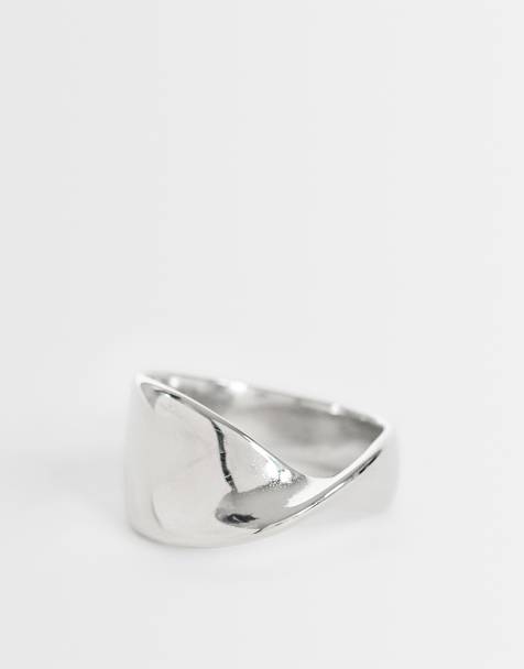 Topshop anillo retorcido de acero inoxidable resistente al agua en plateado - view 1