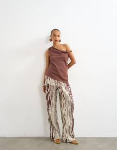 Animal crinkle wide leg trouser in brown
