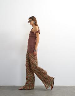 Model wearing Animal drawstring crinkle trouser in khaki