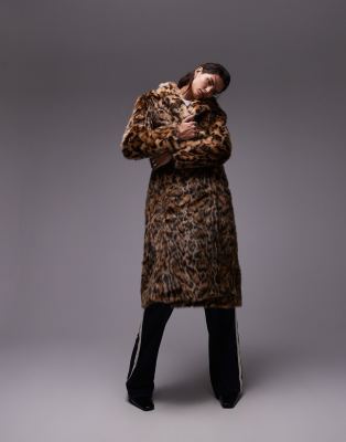 animal faux fur long coat in multi