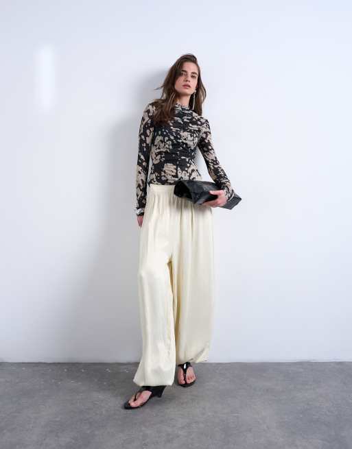 Topshop animal mono spot print ruched long sleeve top in black, 4 of 4