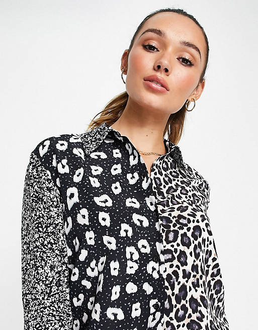 Women Shirts & Blouses/Topshop animal patchwork print shirt in monochrome 