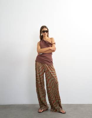 Topshop Animal Print Drawstring Crinkle Pants In Multi