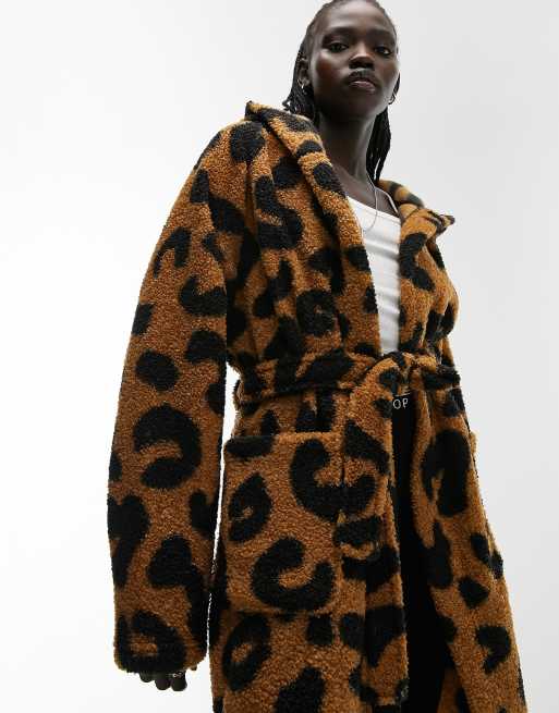 Fluffy leopard hot sale print dressing gown