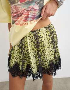 Model wearing Animal print lace trim shorts in multi