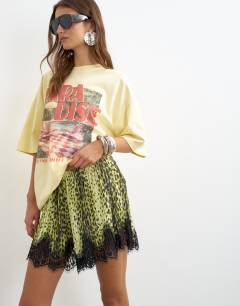 Model wearing Animal print lace trim shorts in multi