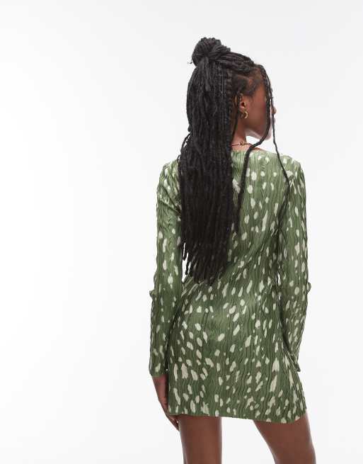 green emerald velvet dress Mela Green Leopard Crepe Midi Tea Dress  Finery London