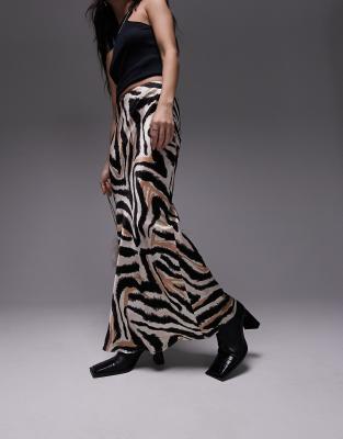 Topshop animal print maxi bias skirt in multi