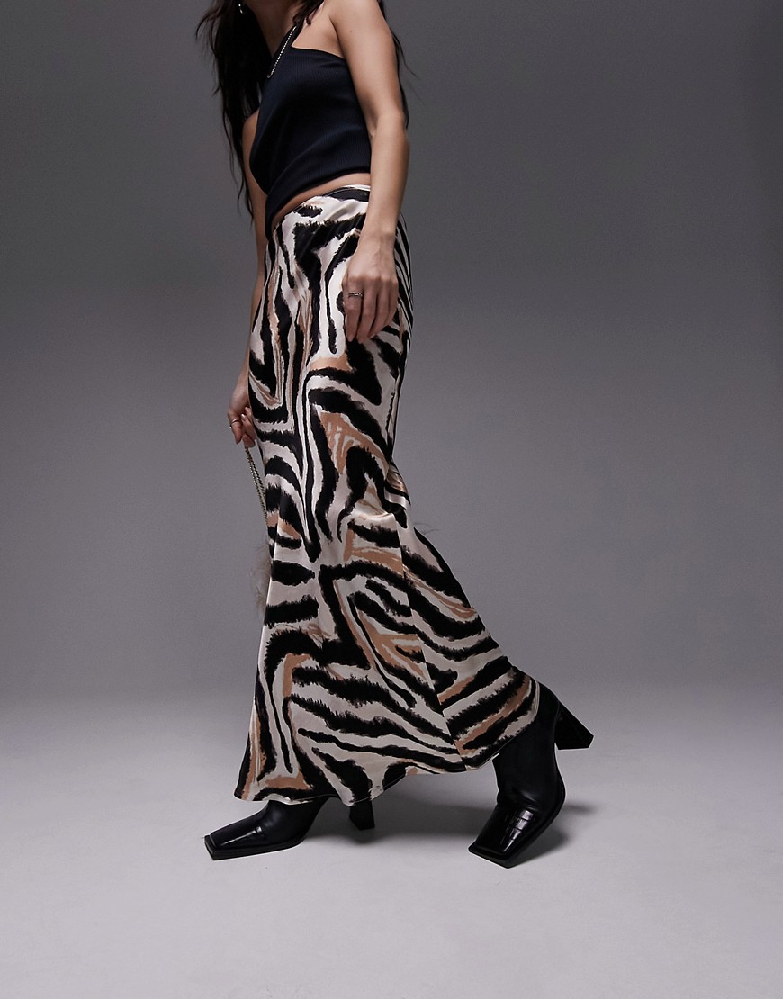 Topshop Animal Print Maxi Bias Skirt In Multi