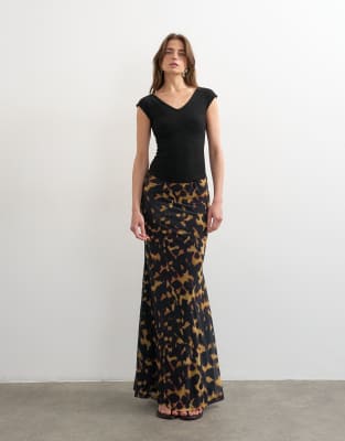 Animal print mesh maxi skirt in multi