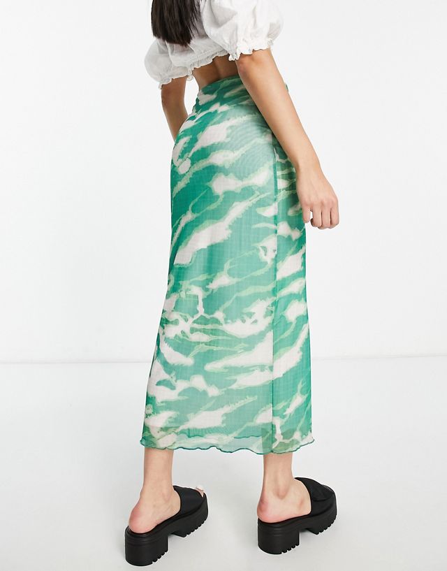 Topshop animal print midi skirt in green TB7497
