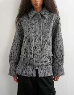 Animal printed wool blend belted jacket