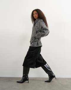 Model wearing Animal printed wool blend belted jacket