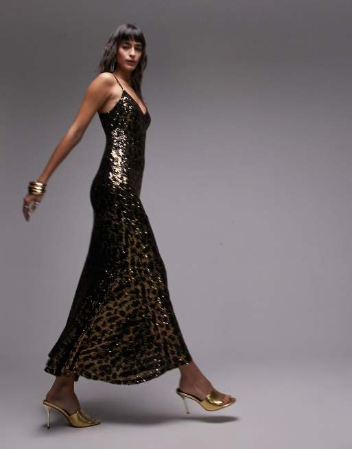 Black and Gold Sequin Maxi Dress