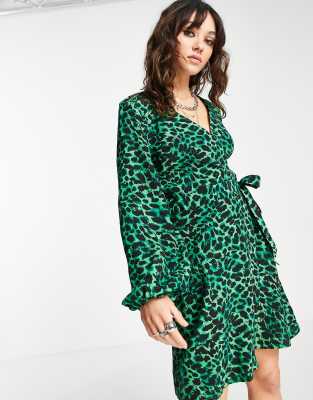 Topshop green outlet animal print dress