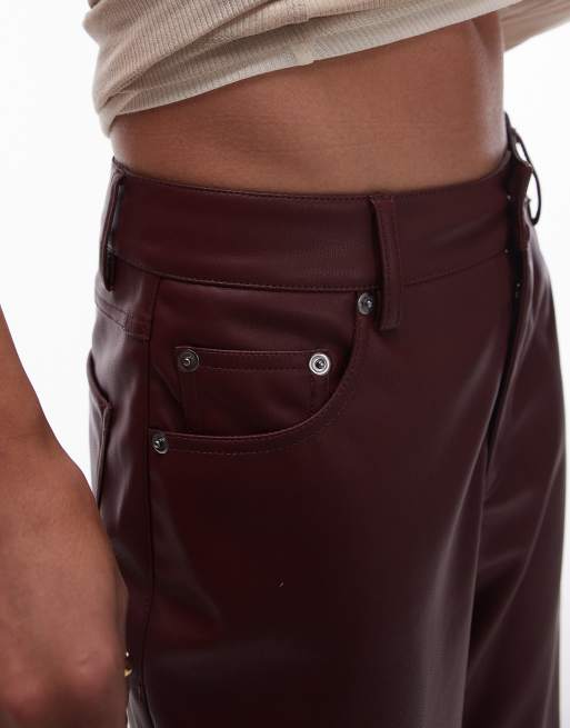 Topshop Ankle Grazer Straight Leg Faux Leather Pants in burgundy Red