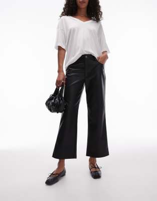 Topshop Topshop ankle grazer straight leg faux leather trouser in black