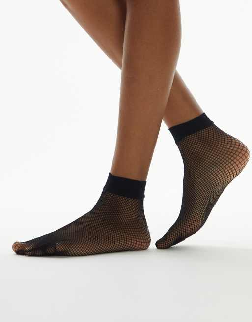 Topshop – Ankle-Socken aus Fischnetzstoff in Schwarz
