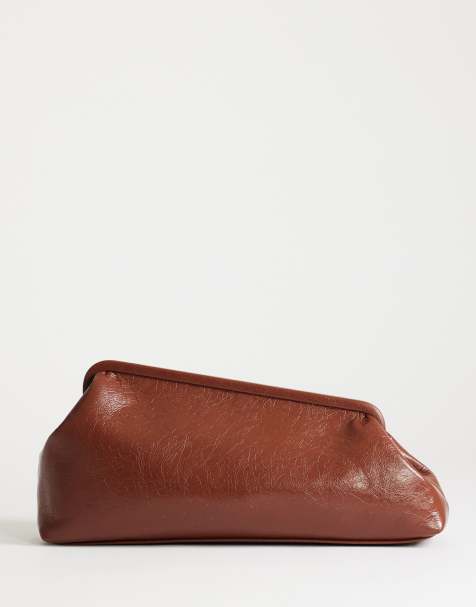 Topshop Anna bolso clutch mediano de líneas angulares en marrón cuero - view 1