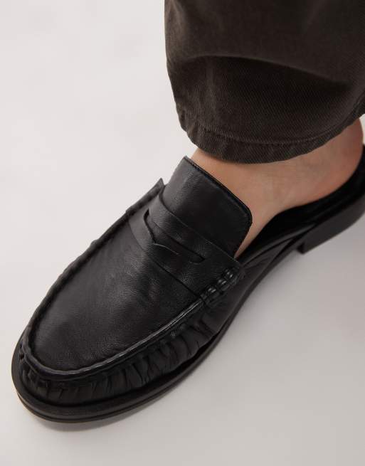 Topshop Anna leather flat shoe mule in black, 4 of 4