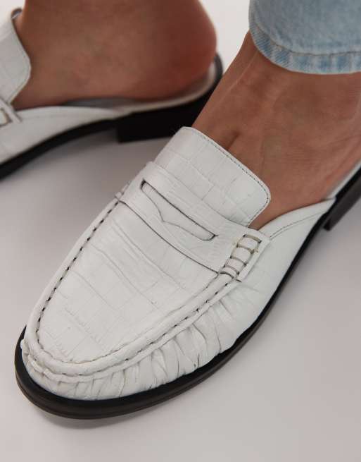 Topshop Anna leather flat shoe mules in white, 2 of 4